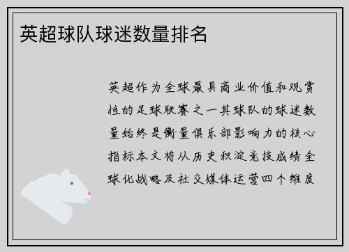 英超球队球迷数量排名
